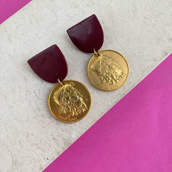 Burgundy coin earrings