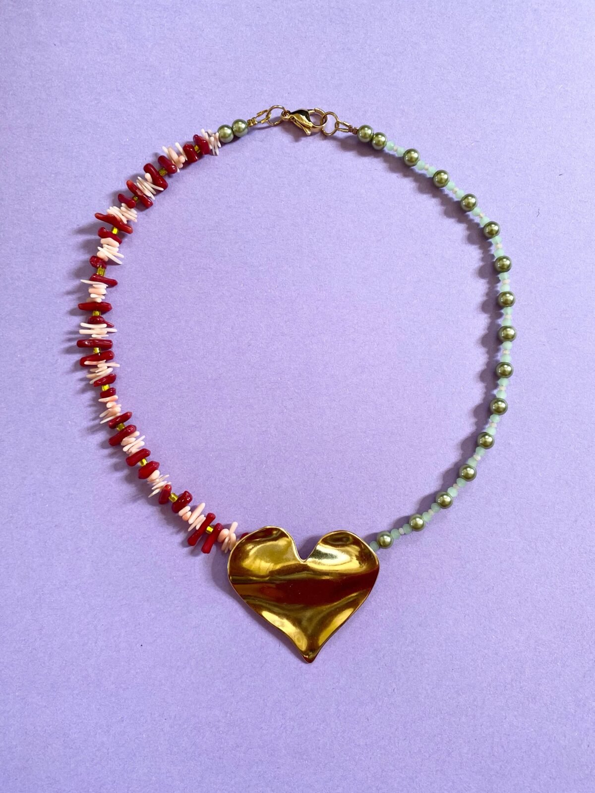 Coral & Crystal Heart necklace 8