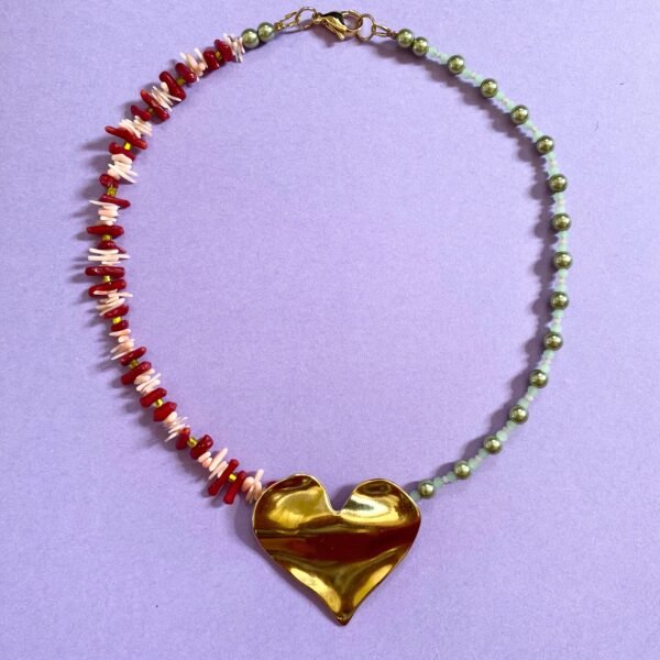 Coral & Crystal Heart necklace